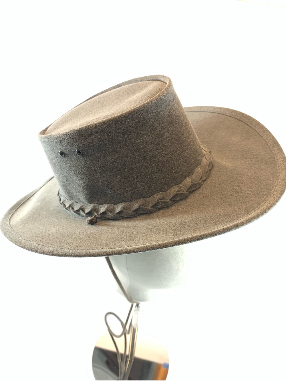 Aussie All-Rounder Western Wide Brim Gray Felt Hat Braided Band Chin Cord